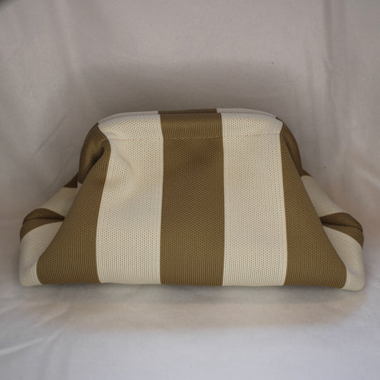 Makeup Handtas Striped Kaki/White